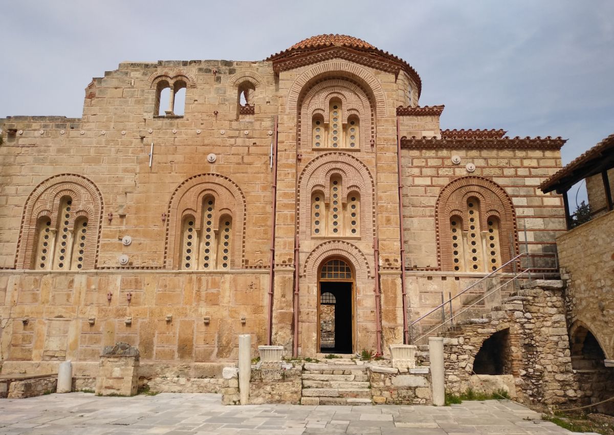 The Byzantine Daphni Monastery in Athens, entrance to the Catholicon