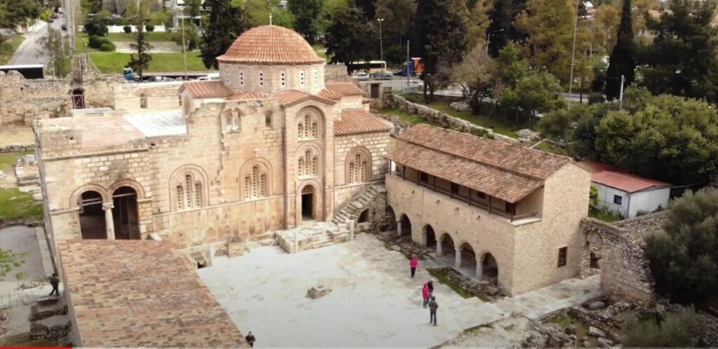 The Byzantine Daphni Monastery in Athens, the Catholicon, and the monks cells