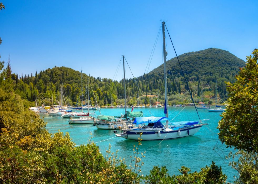 Best Places to Go to Greece in April, Nydri Lefkada with yachts