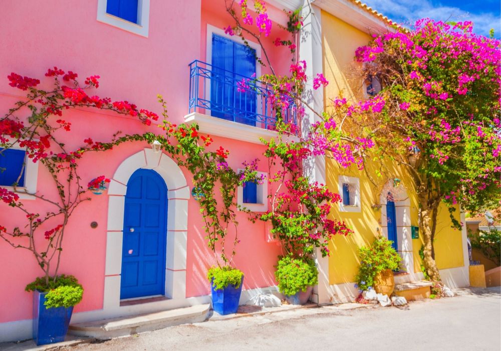Best Things to Do on Kefalonia Island, bougainvillea houses