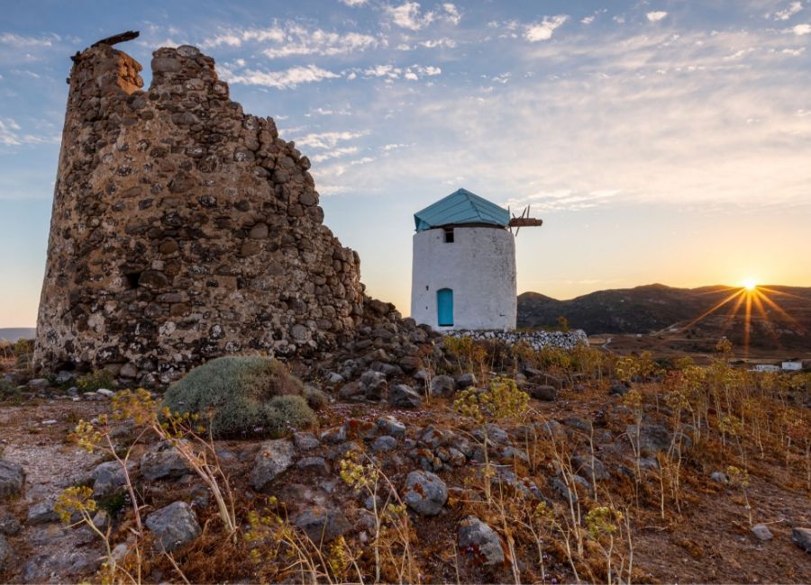 The windmills during sunset on Kimolos. 