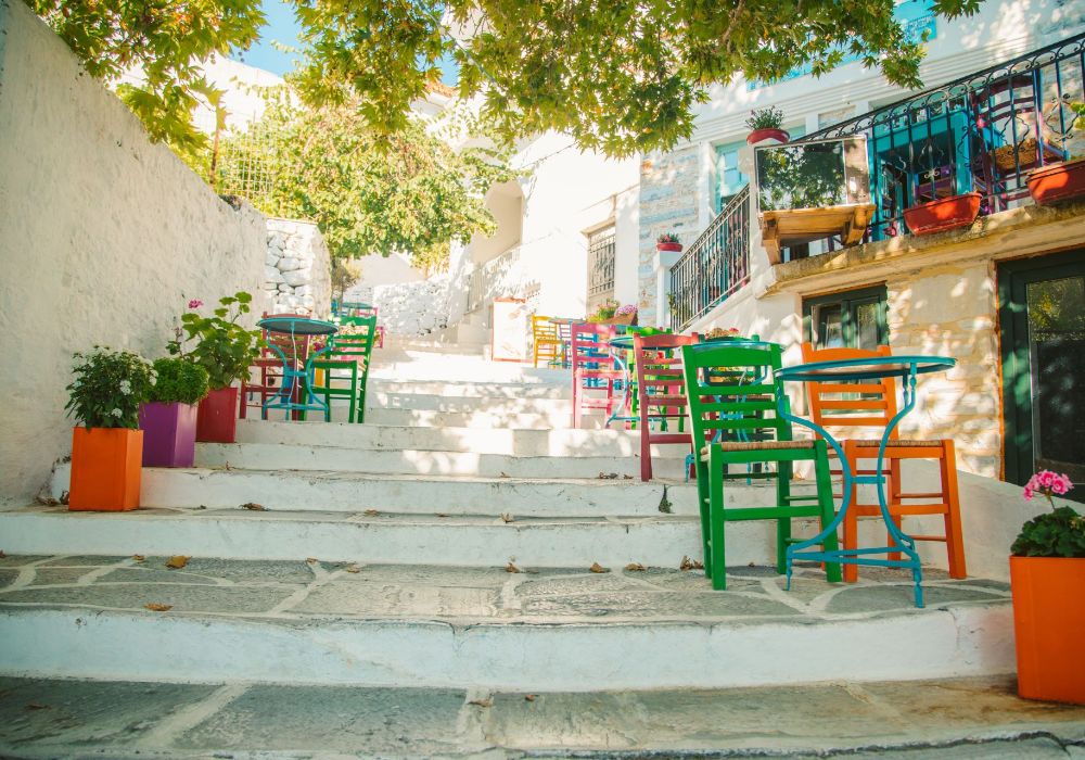 Colorful Filoti village in Naxos Greece