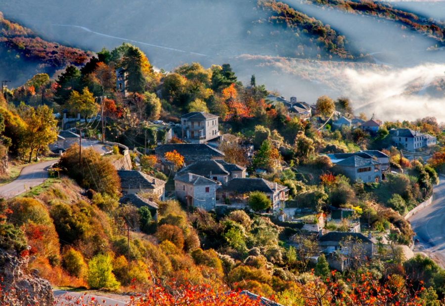 What best to do in Pelion Greece: A village in fog during fall