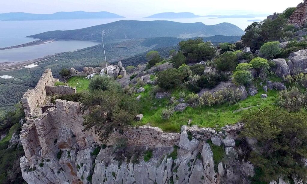 Thermisi castle  with a view to the sea in Peloponnese Greece.