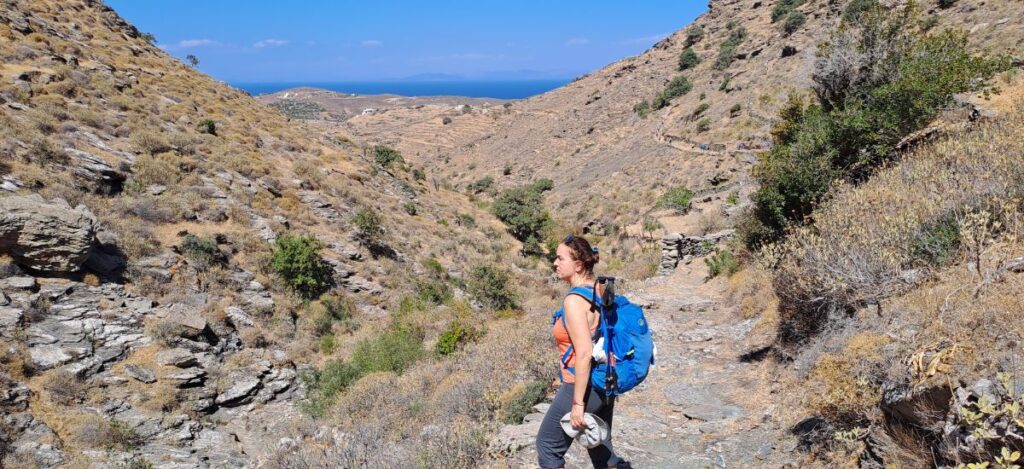 Evgenia hiking in Kea Island.