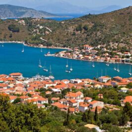 Things to do in Ithaca Greece: Aerial view of Vathy from a mountain