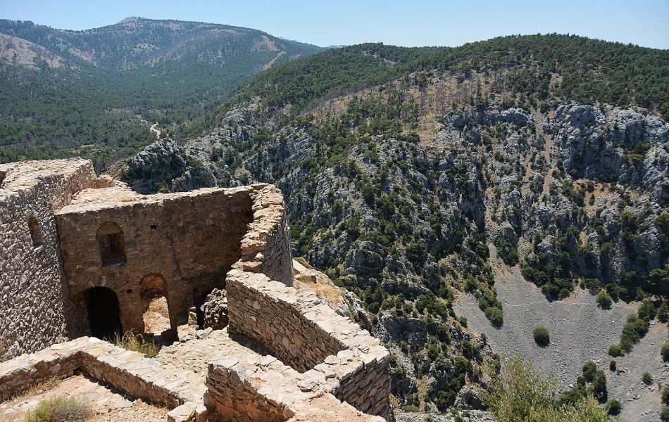  Anavatos deserted village from the top of its castle on Chios. 