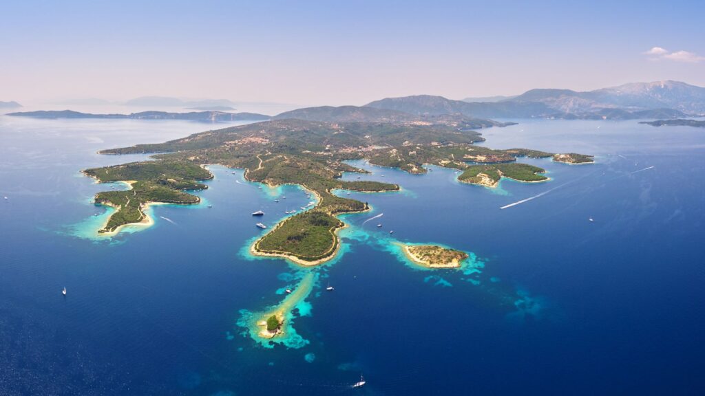 Things to do in Lefkada Greece: Aerial view of Meganisi island