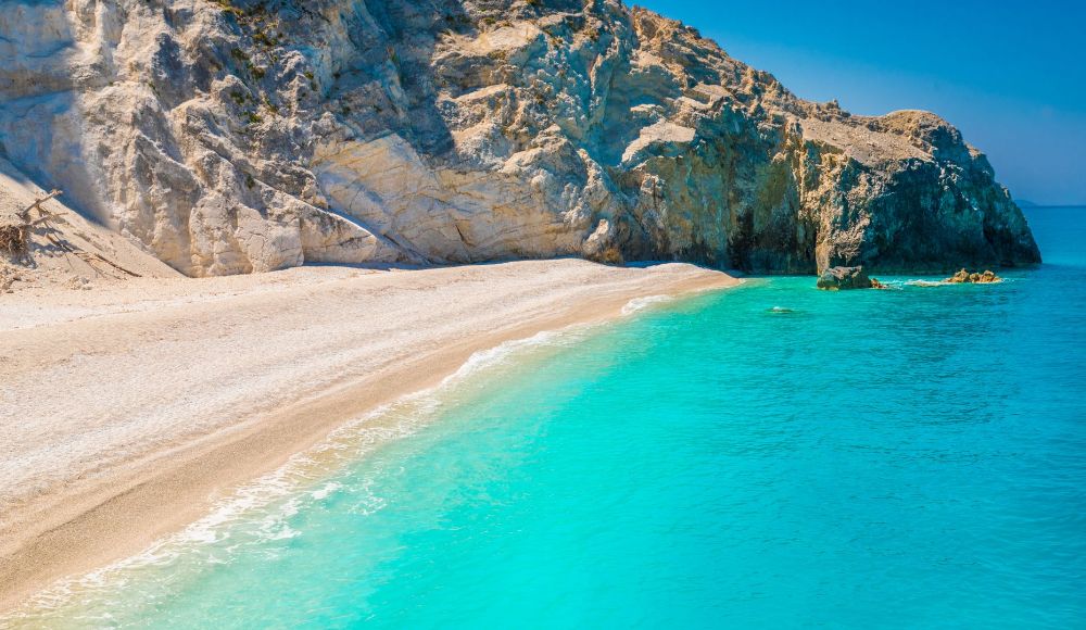 Things to do in Lefkada Greece: Turquoise waters  and white sand in Egremni beach