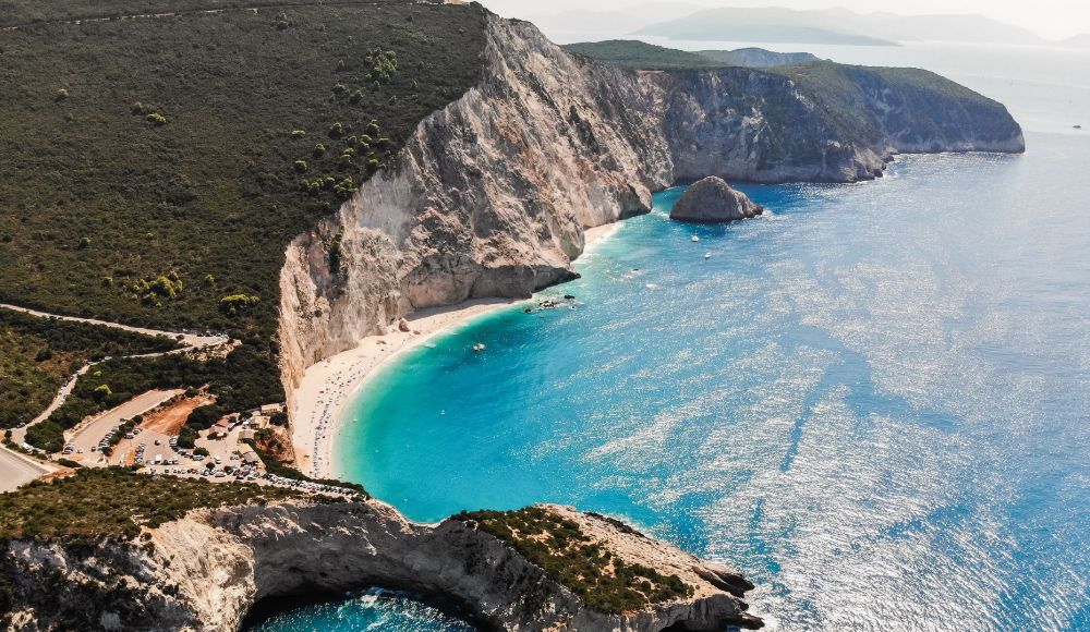 Things to Do in Lefkada: Porto Katsiki beach from a drone