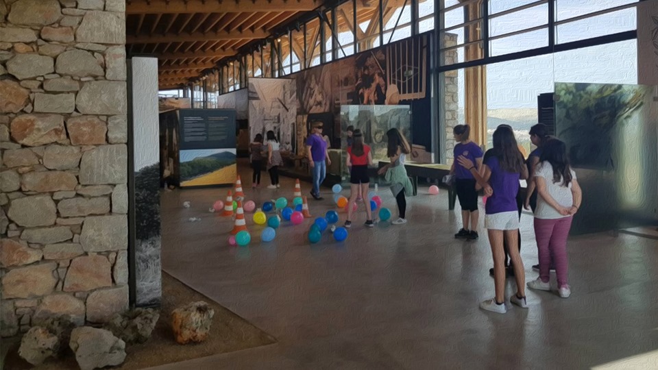 Chios Mastic Museum with children visiting and baloons on the floor.