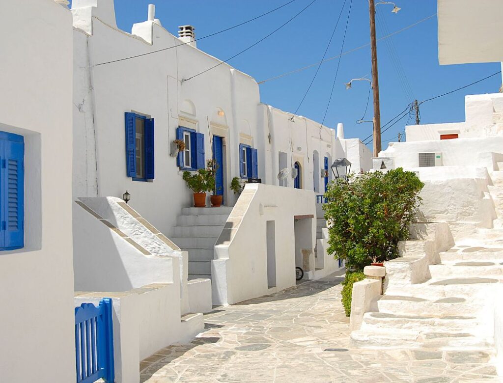 Apollonia in Sifnos Greece with whitewashed alleys