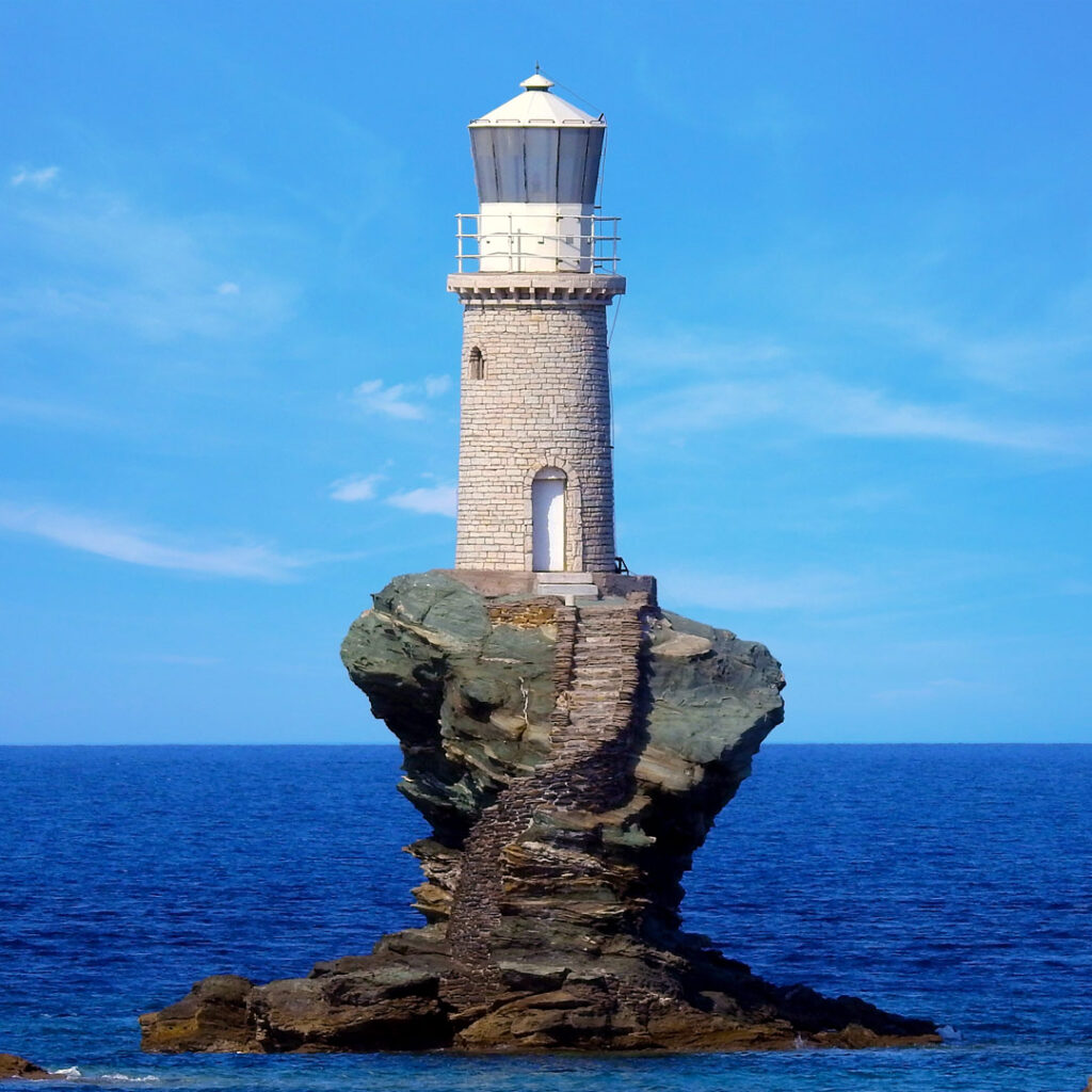 Tourlitis lighthouse on Andros Greece