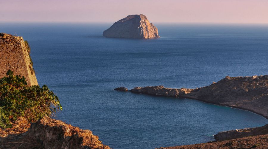 A Fantastic View Taken from a Drone of Kythira Castle of the Hytra Islet in Kythira Island Greece.