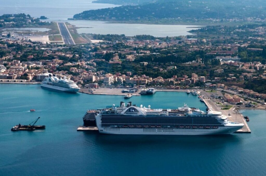 Corfu port with a cruise ship