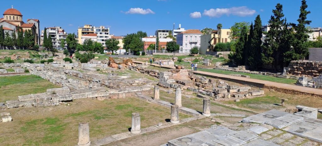 The ruins of Kerameikos Archaeological site in Athens Greece