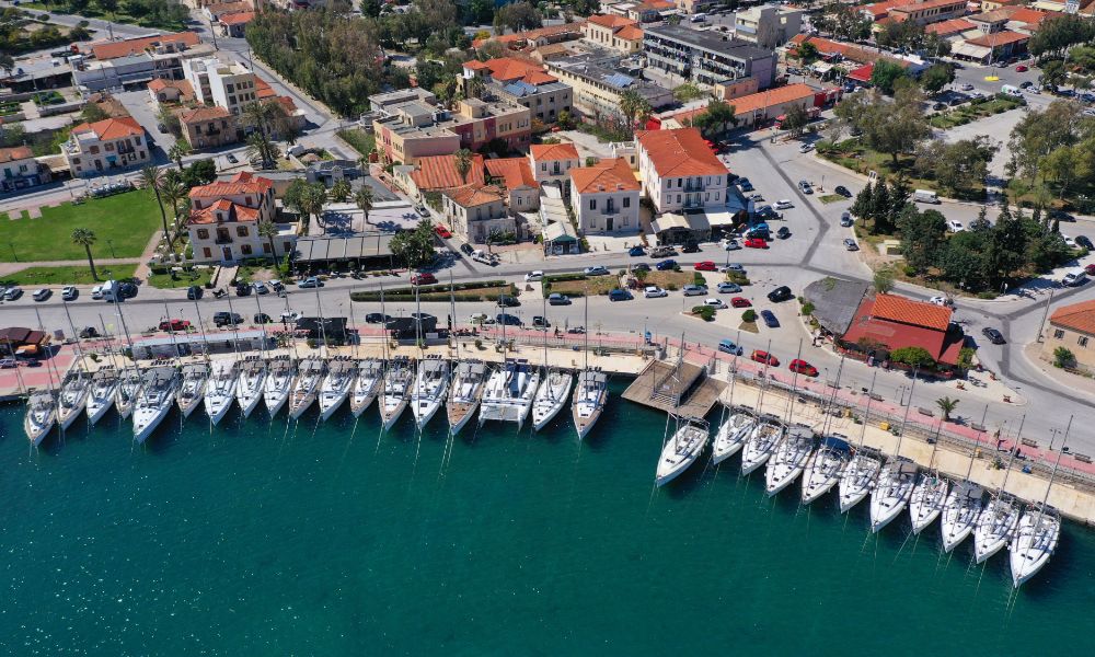 Lavrio Port in Greece with yachts taken from a drone