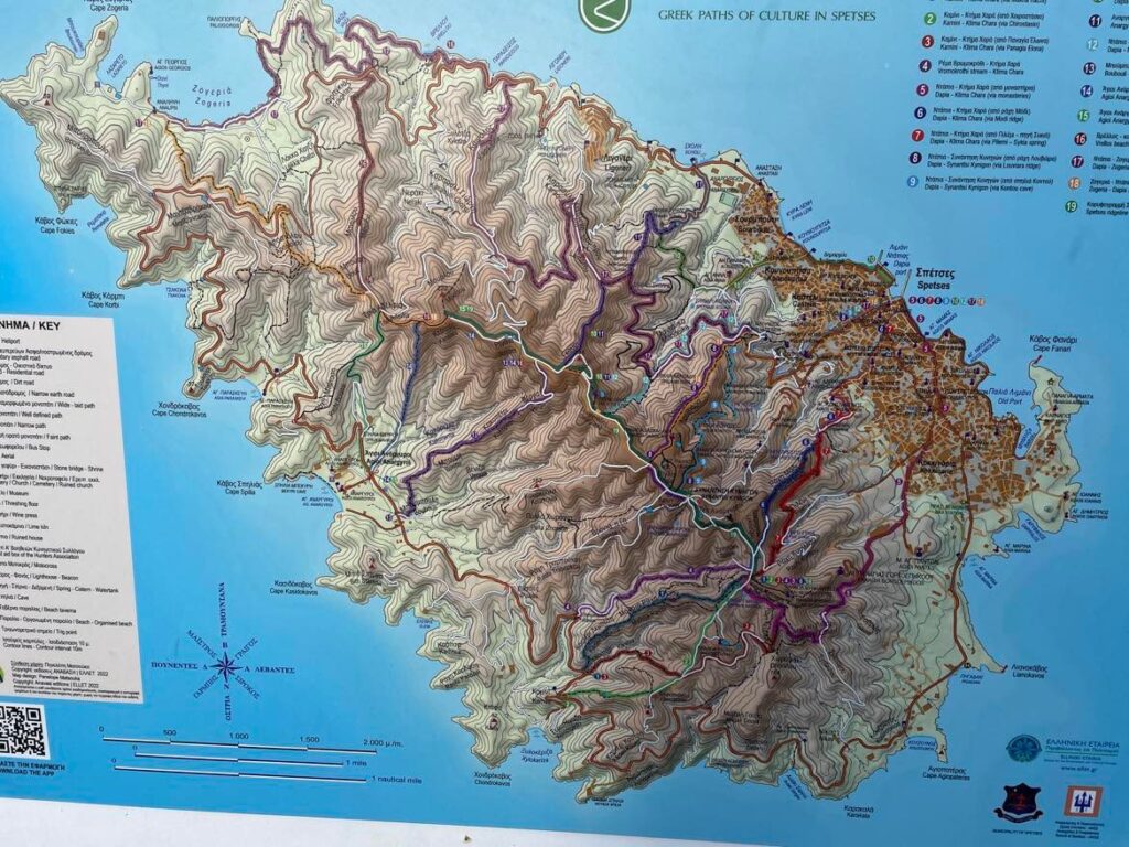 Paper Hiking Map of Spetses Trails.