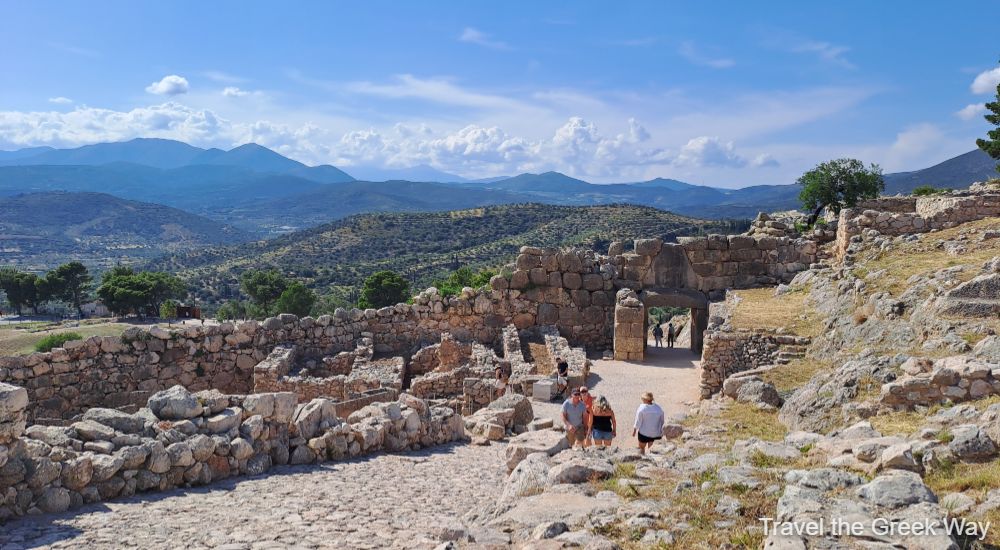 Panoramic view of Mycenae with mountains in the background