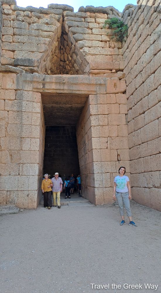 Evgenia at the entrance of Treasury of Atreus