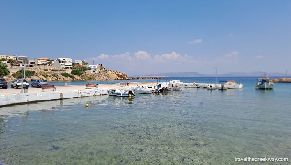 Souvala village in Aegina with a pier and fishing boats. 