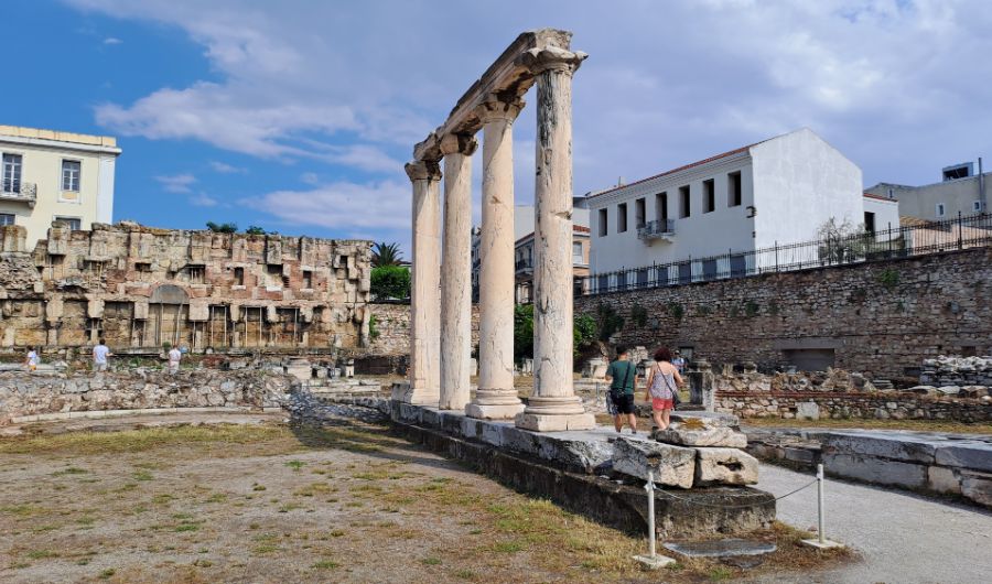 The 4 remaining pillars of the 100 colonnade in the Library of Hadrian. 