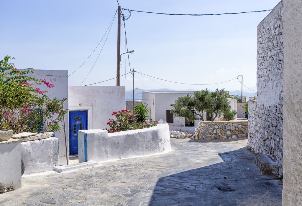 A white washed alley in Panagia village on Iraklia island