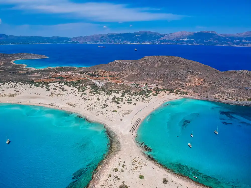 A drone view of double Simos beach in Elafonisos
