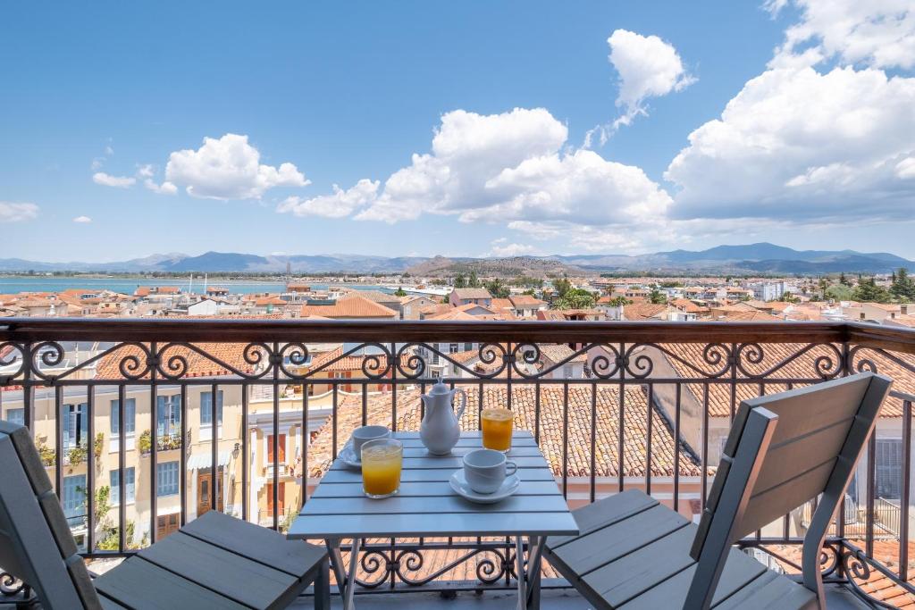 The balcony of Grand Sarai overlooking the town of Nafplio.