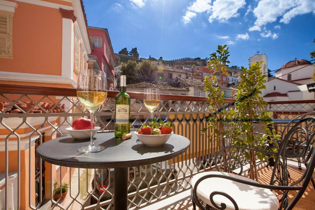 The balcony of Aetoma, one of the best hotels in Nafplio Greece.