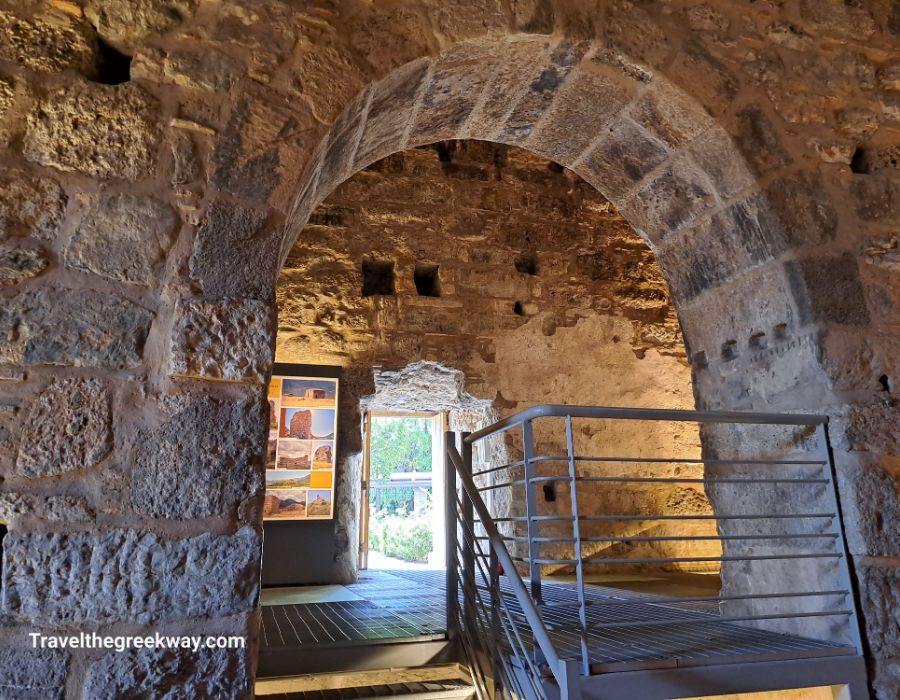 The interior of the medieval tower inside the archaeological museum in Thebes Greece.