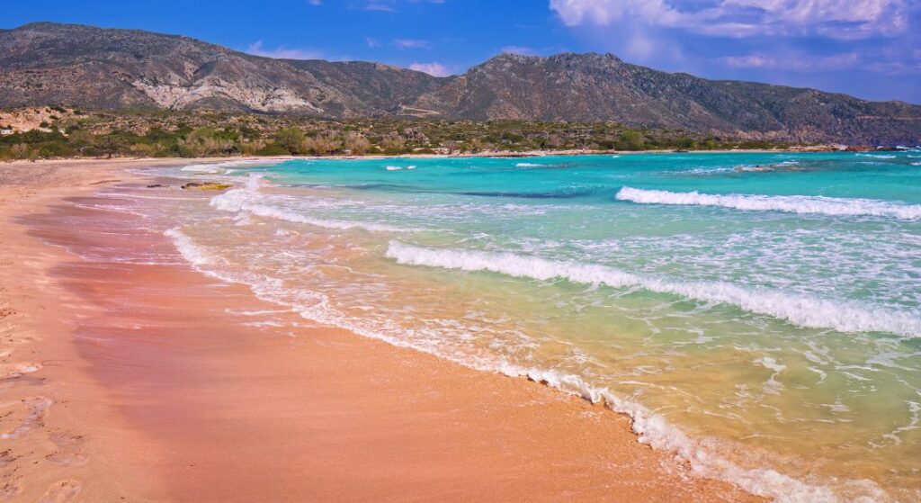 Crete in winter. Elafonissi beach in Chania deserted with no people. 