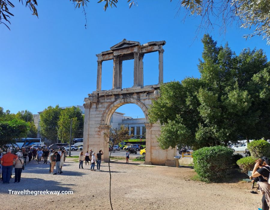 Ancient Hadrian's Gate near the Temple of Olympian Zeus in Athens Greece. 