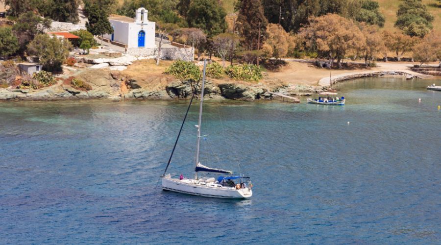 Sailing in Greece: a yacht sailing in Kea island. 