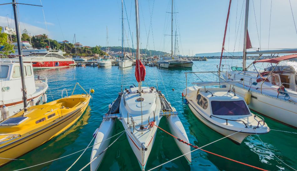 Sailing in Greece: Marina in Pylos Peloponnese with various vessels. 
