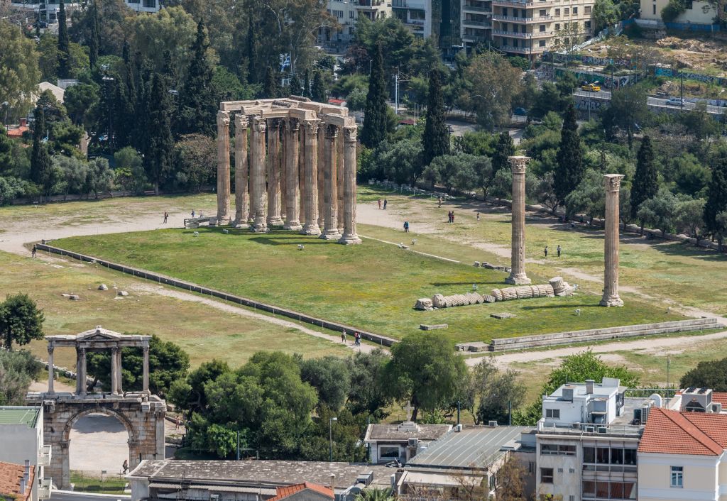Temple of Olympian Zeus and Hadrian's gate in Athens. 