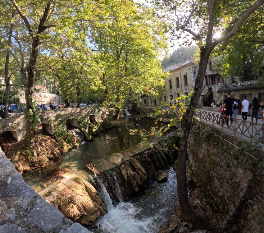 Small waterfalls in Krya Nera in Livadia Greece. 