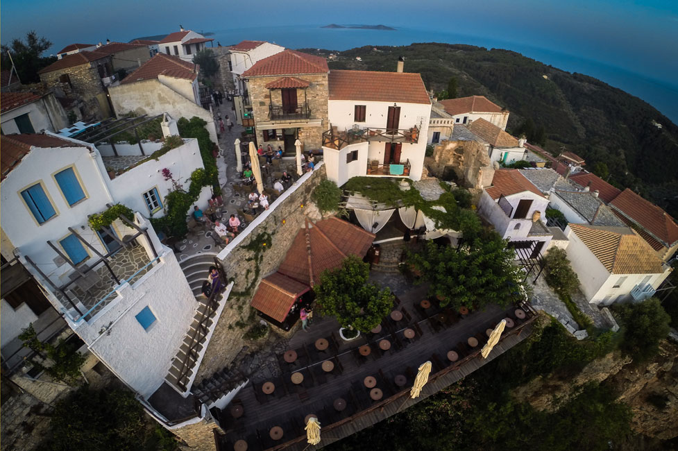 An aerial views of a shop selling sweets in Old town in Alonissos. 