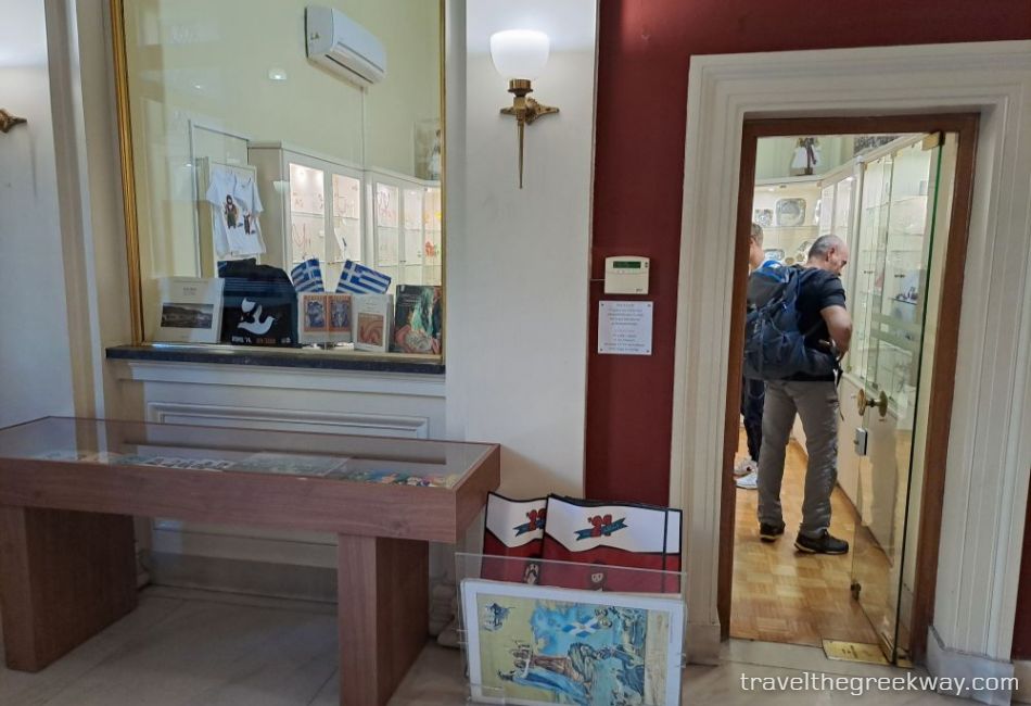 Gift shop with books, souvenirs, and memorabilia at the National Historical Museum of Athens.