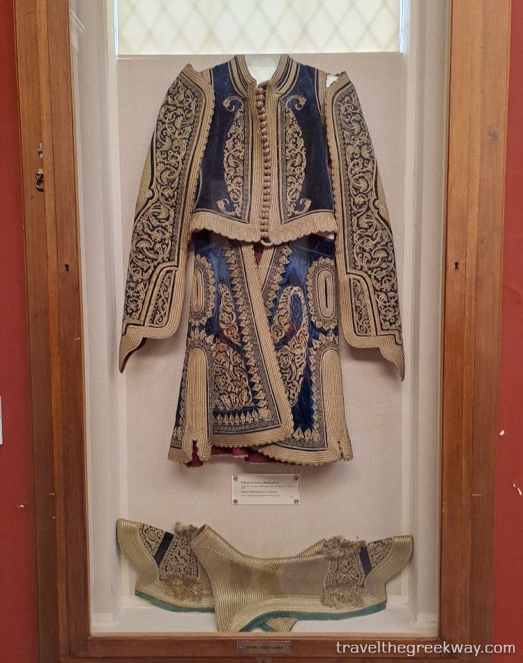 Traditional Greek costumes on display at the National Historical Museum in Athens.